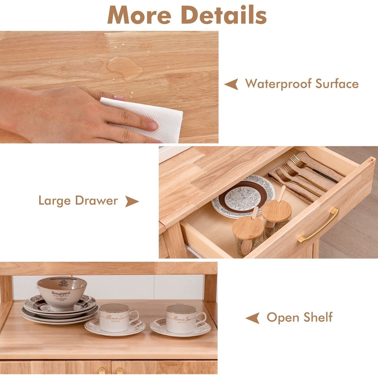 Drop Leaf Kitchen Storage Trolley - Natural