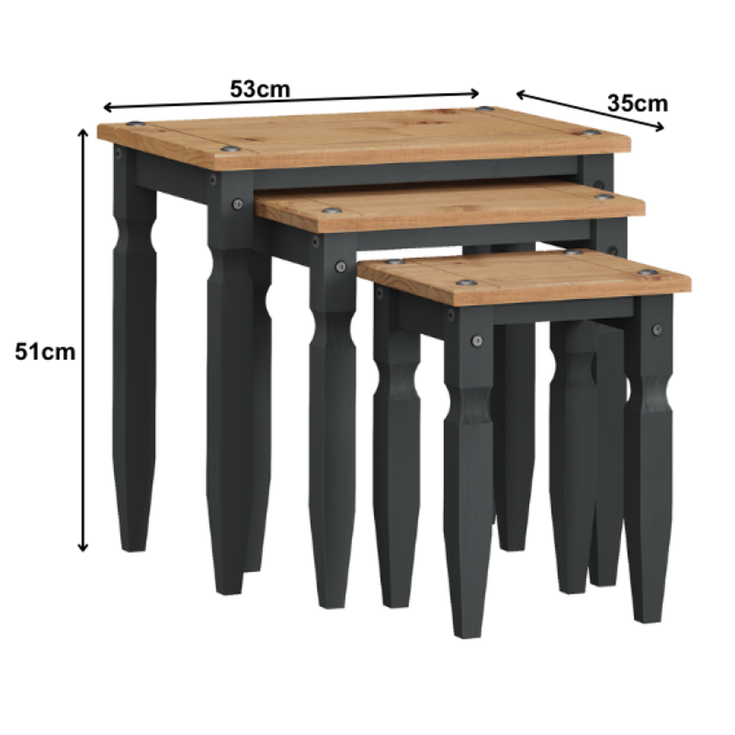 Corona Piccolo Nest Of 3 Tables Solid Wood Pine Wooden Side End Lamp - Distressed Grey Wax