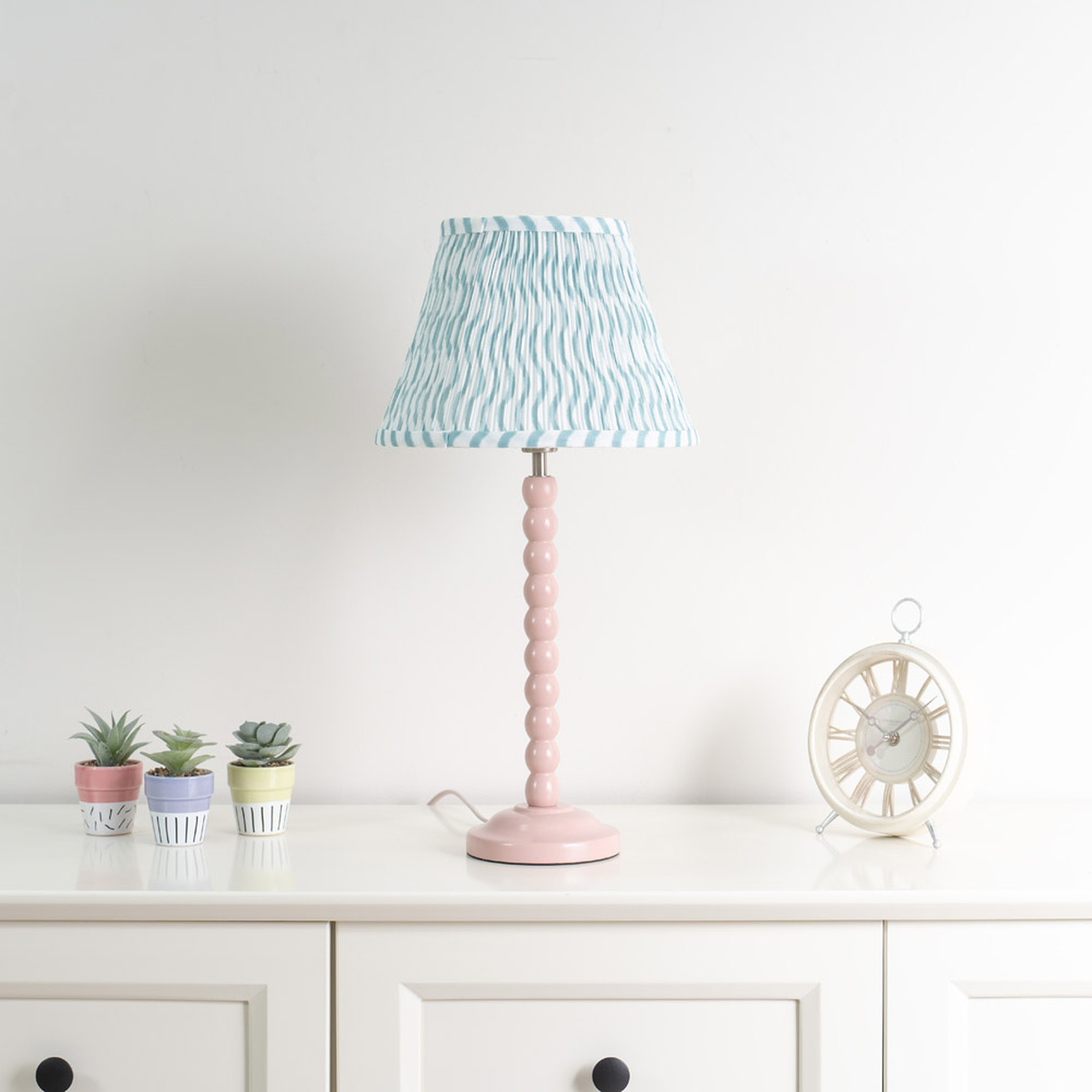Bobbins Rose Pink Table Lamp with Tapered Pleated Shade and LED Bulb - Green