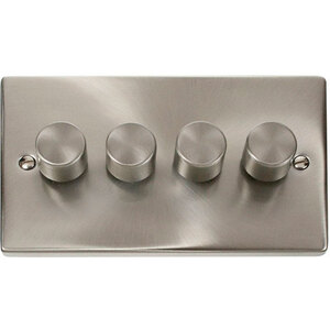 Satin  Brushed Chrome 4 Gang 2 Way LED 100W Trailing Edge Dimmer Light Switch
