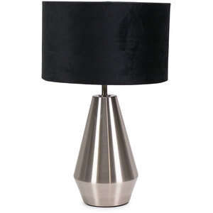Jax Brushed Chrome Dimmable Touch Table Lamp with Velvet Drum Shade  LED Bulb