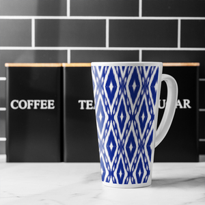 Tribal Art Ikat Ogee In Traditional Classic Blue Latte Mug