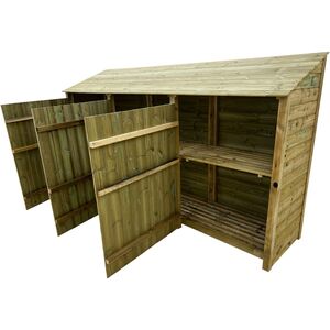 Triple Bay Wooden Tongue And Groove Log Store With Doors And Kindling Shelf