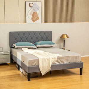 HOMCOM Linen Bed Frame with Headboard
