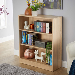 Oak Effect Home Source Clara Low Wide Storage Bookcase  shot 7021570