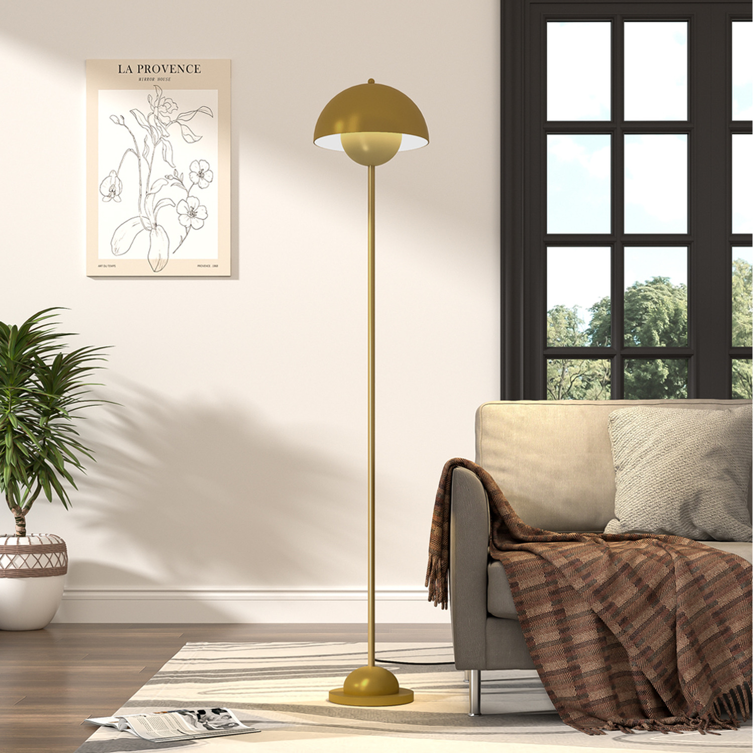 Image of Golden Floor Lamp with Semi-Sphere Lampshade&hellip;