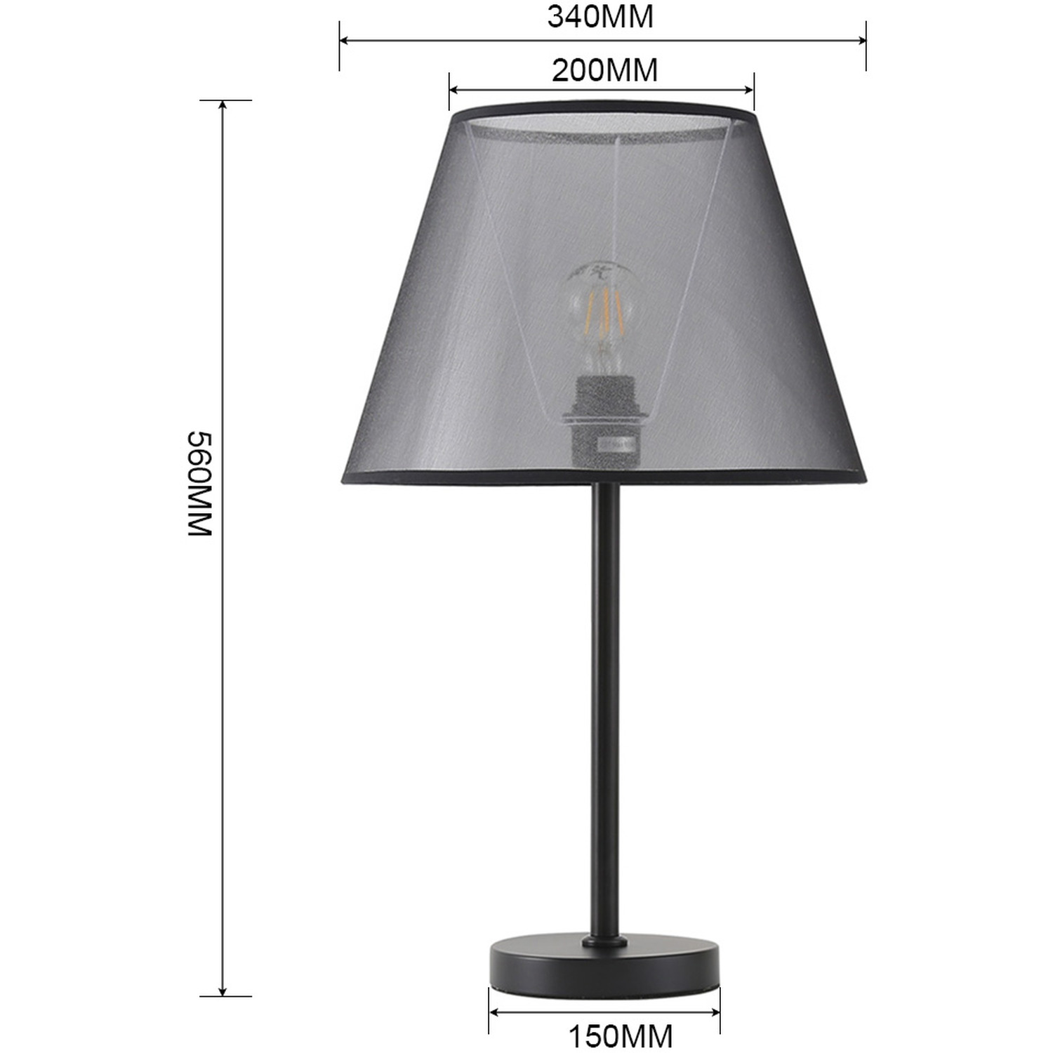 Modern Grey Bedside Table Lamp - Black