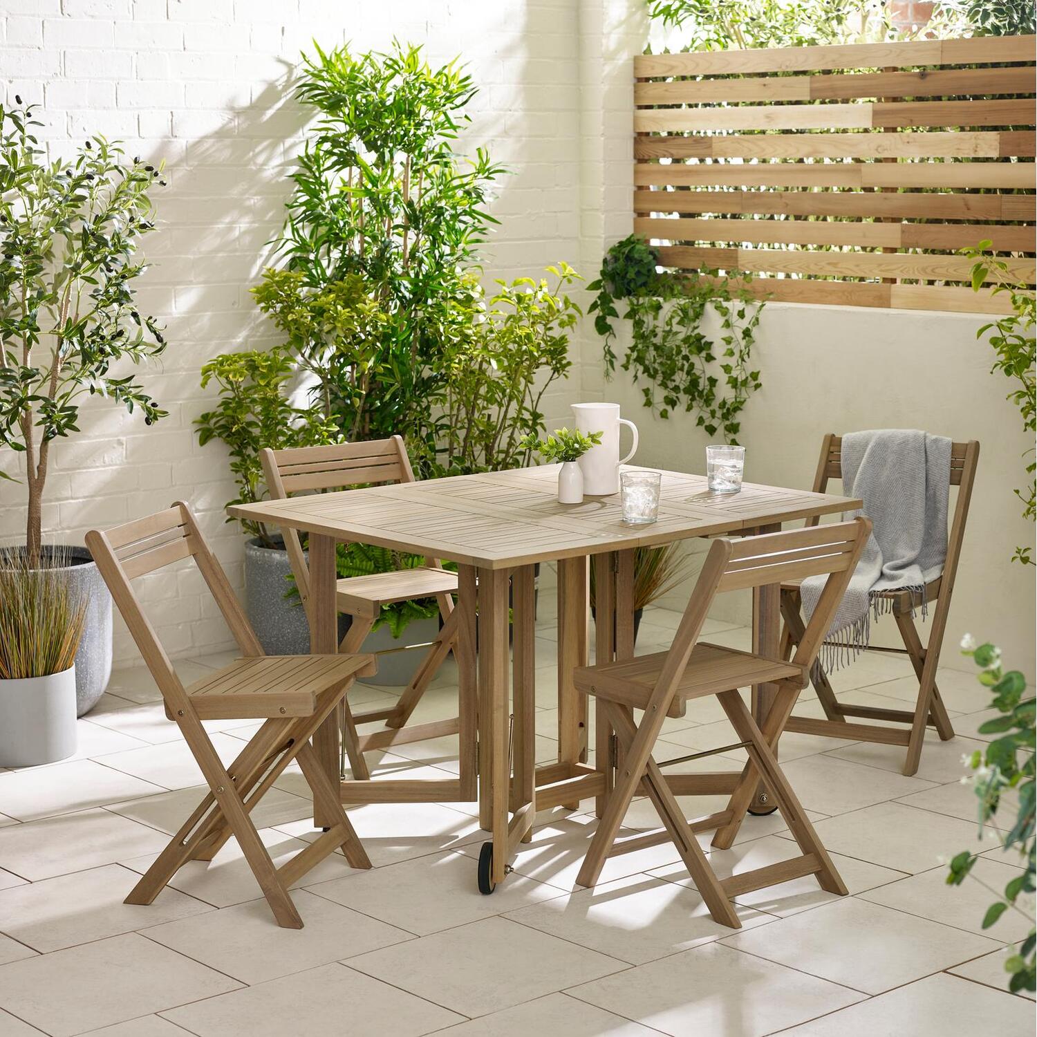 Stowaway Solid Wood 4 Seat Folding Outdoor Table Set - Teak
