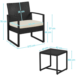 Black/Beige 3 Piece Rattan Patio Bistro Furniture Set shot 7489865