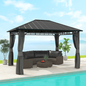 Outsunny Galvanised Steel Hardtop Gazebo with Netting and Curtains