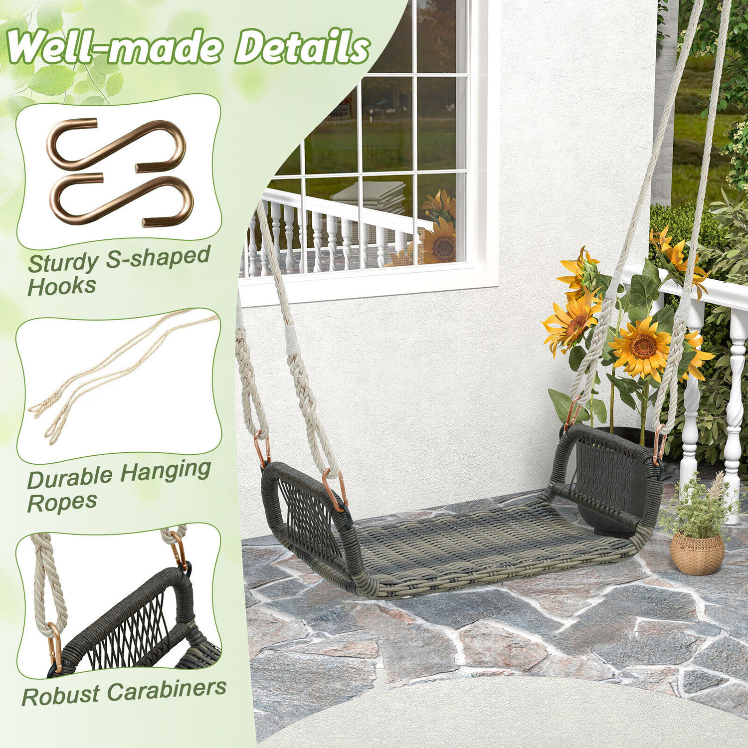 Patio Swing Bench Backless Hammock Chair
