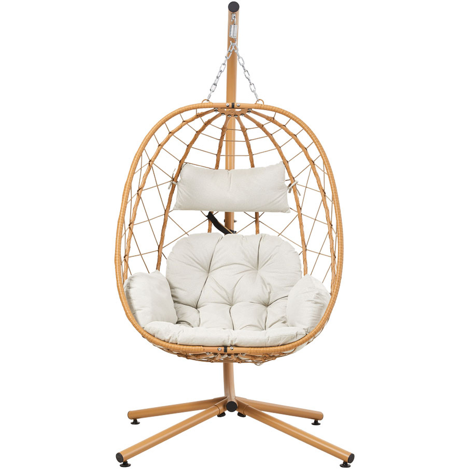 Garden Hanging Egg Chair With Cushion And Headrest - Beige