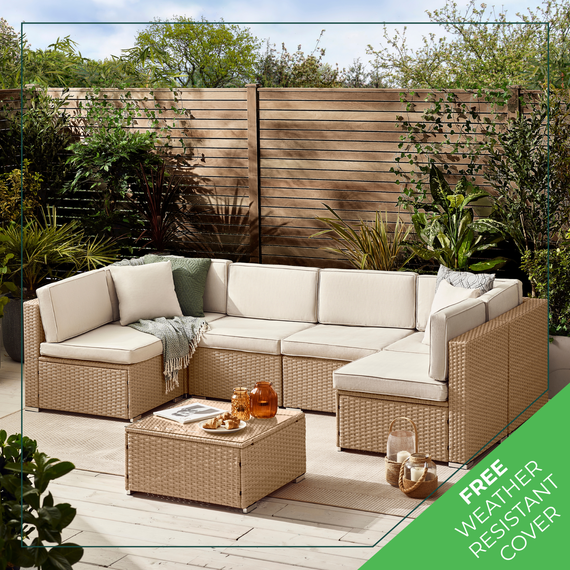 Orlando Modular Rattan 6 Seat Grey L Shape Corner Garden Sofa