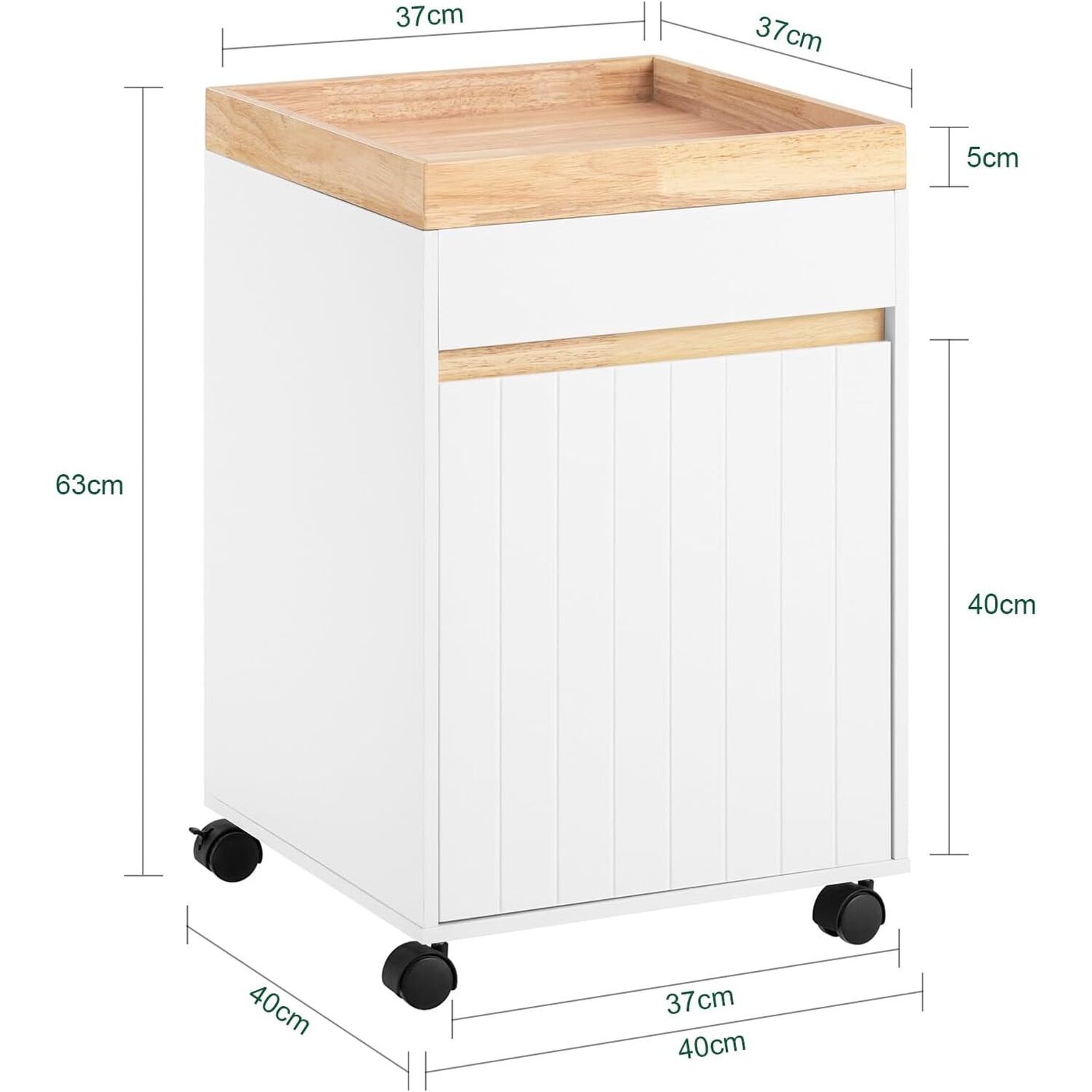 Office Filing Cabinet With Removable Tray - White And Natural