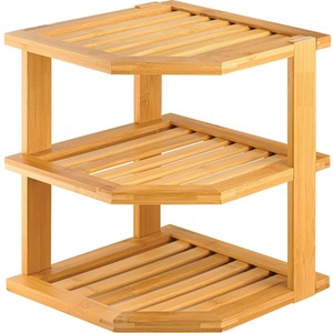 3 Tier Bamboo Corner Shelf Kitchen Plates Dish Holder Rack