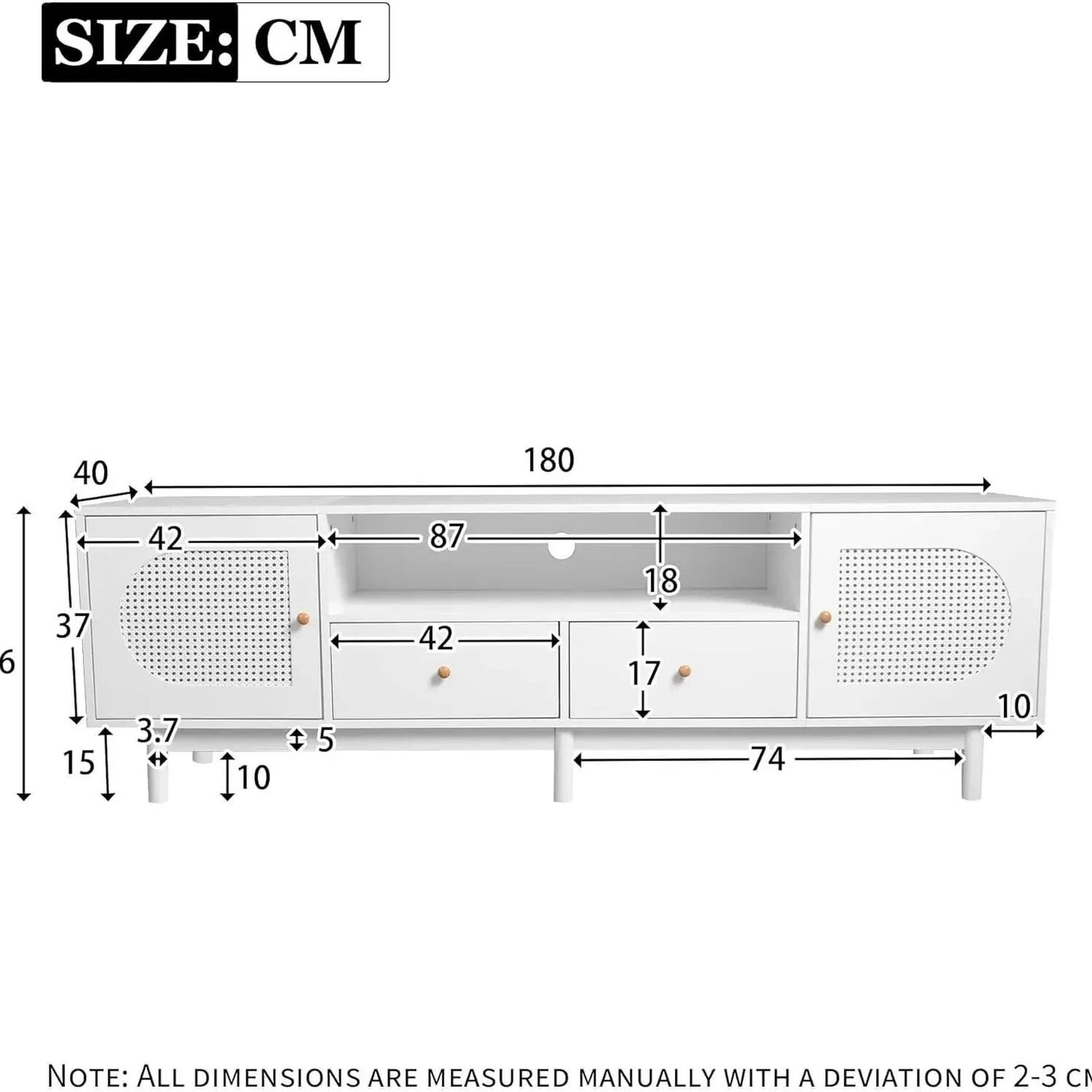 Elegant 180 Cm Long Tv Cabinet With Doors For 80 Inch Tv - White