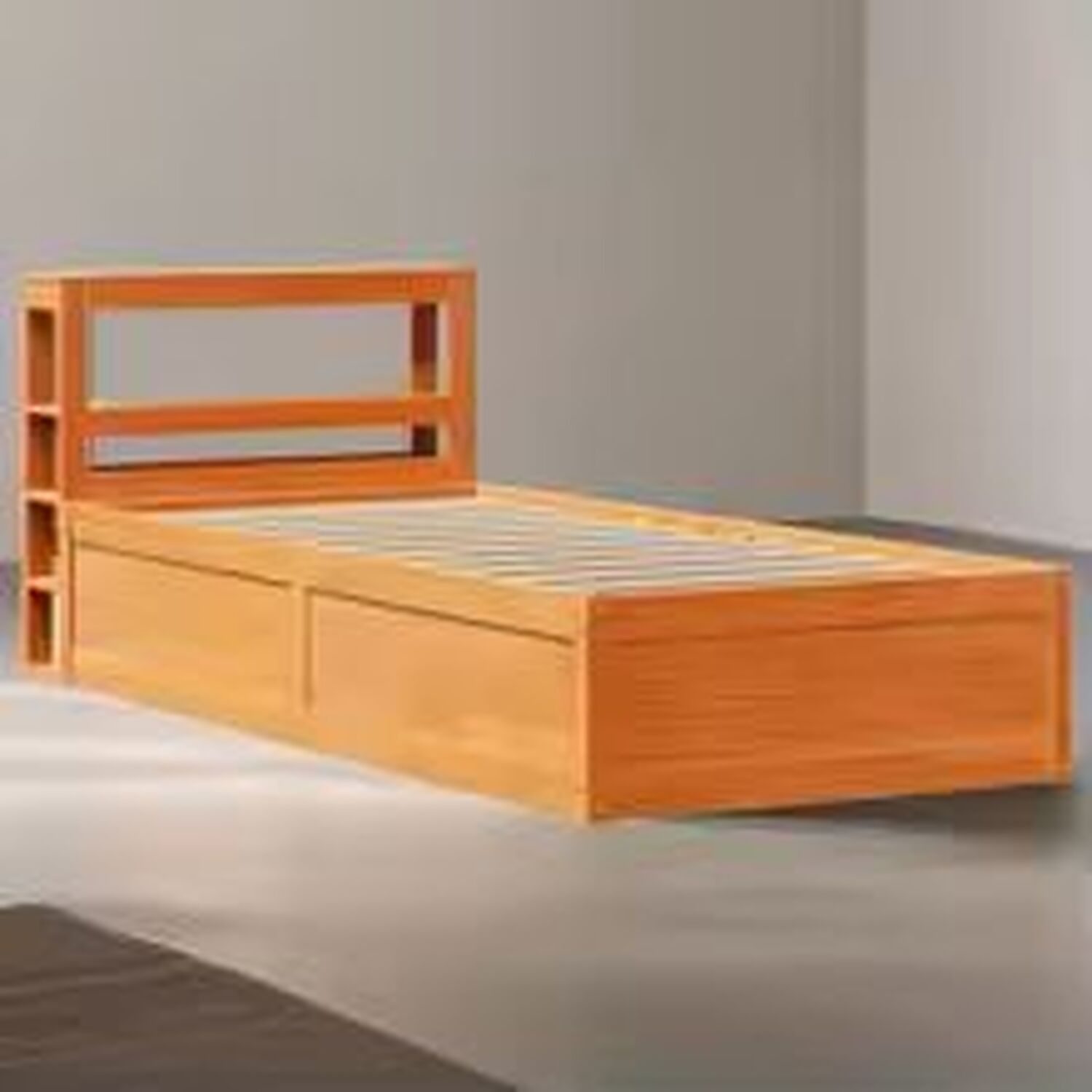 Single Solid Pine Bed Frame With Headboard - Brown