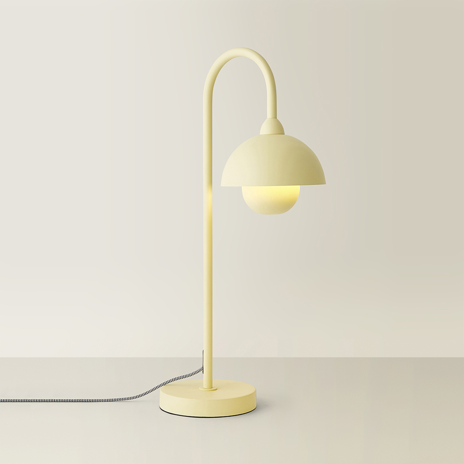 Tilly Pastel Metal Arch Table Lamp with Dome Shade and LED Bulb - Lemon