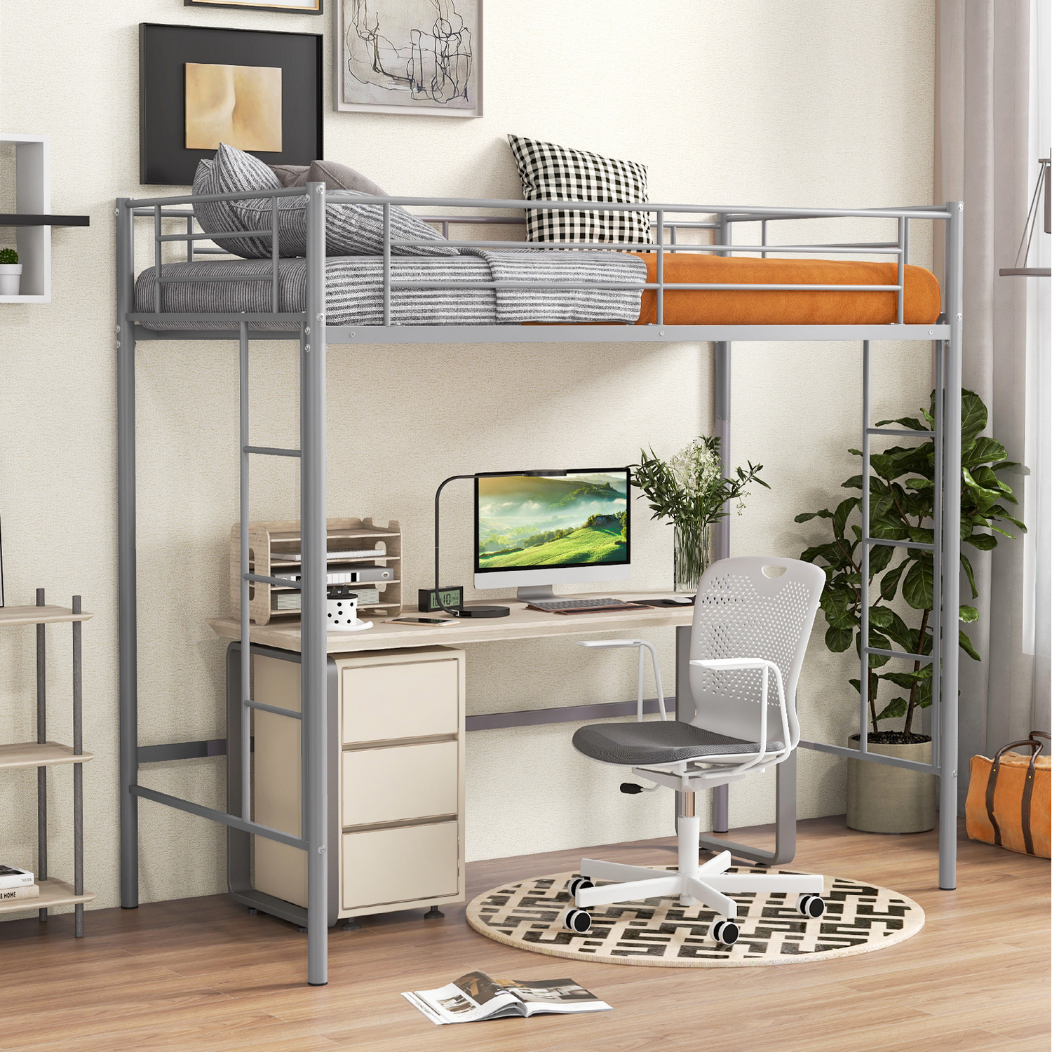 Space-saving Loft Bed Frame - Silver