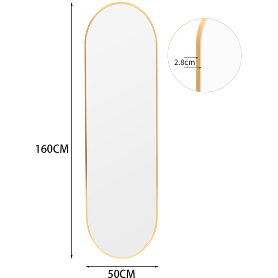 Livingandhome Oval Metal Full Length Wall Mirror 160cm