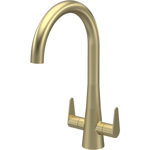 Kitchen Mono Mixer Tap with 2 Lever Handles Brushed Brass 398mm