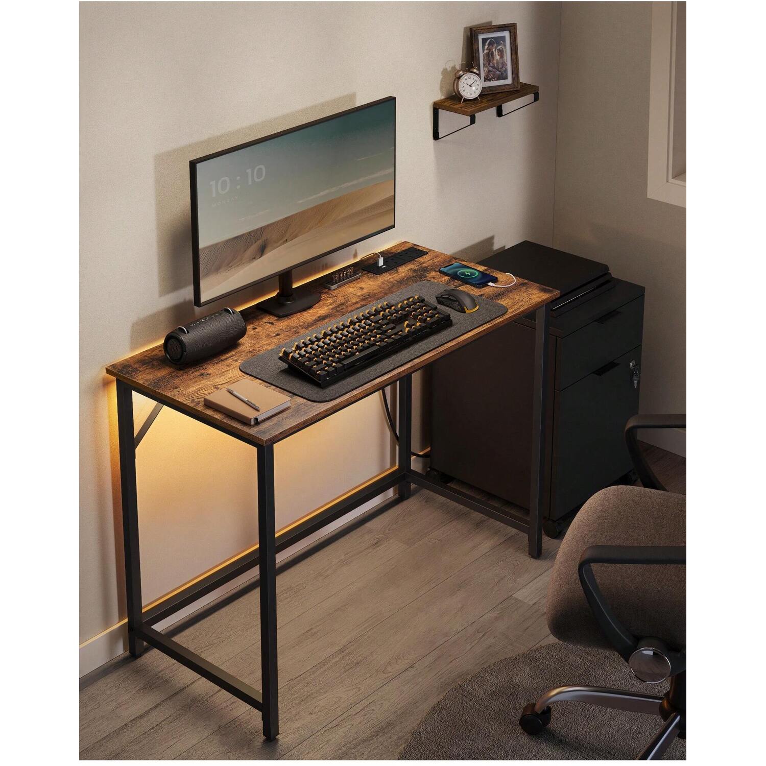 Vasagle Led Gaming Desk With Led Light Strip - Bronze