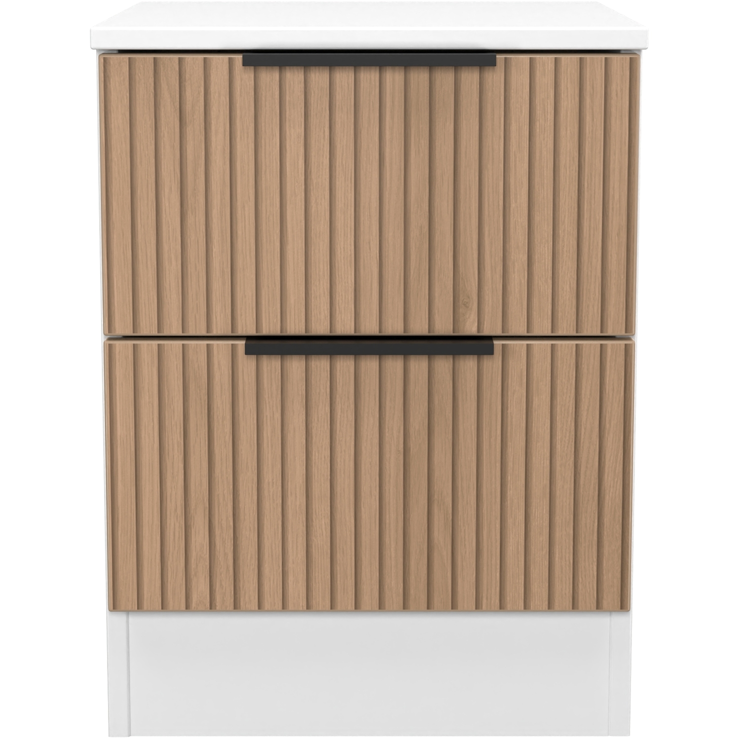 Java Ready Assembled 2 Drawer Bedside - Slatted Effect White