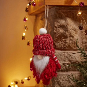 Red Gonk with Bobble Hat Hanging Christmas Pendant