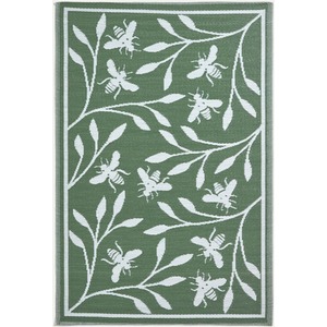 Homescapes Outdoor Rug Waterproof Reversible, 182 x 122 cm, Green Floral Bee