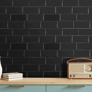 Black Set of 10 Self Adhesive 3D Tile Wallpaper Stickers (29.4cm x 21.4cm) shot 9734811