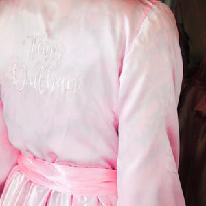 Team Dulhan Silk Robe Full Length Pink and White