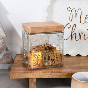 Xmas Glass Storage Jar With Bamboo Lid