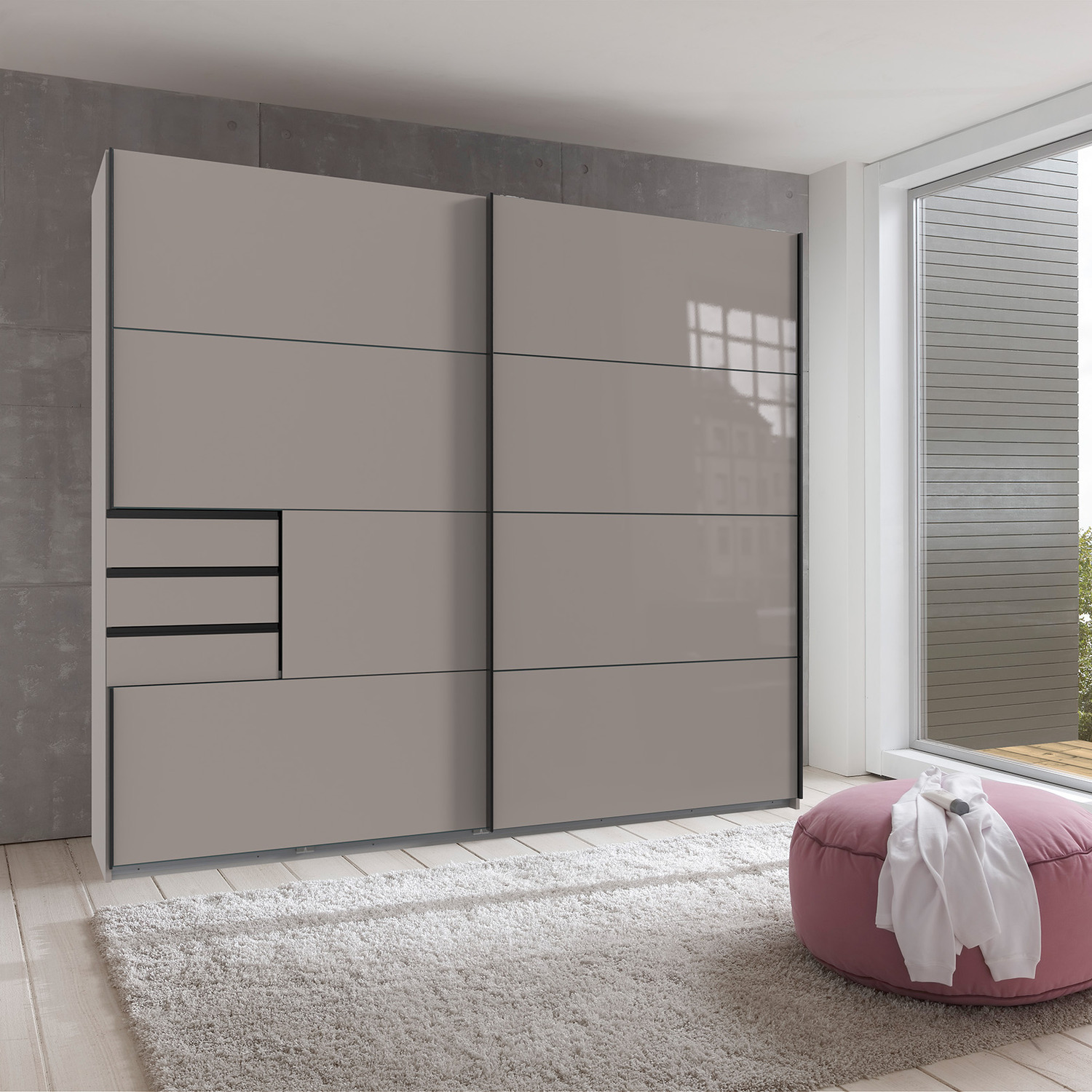 Saigon Solo Sliding Wardrobe - Grey 225cm Grey