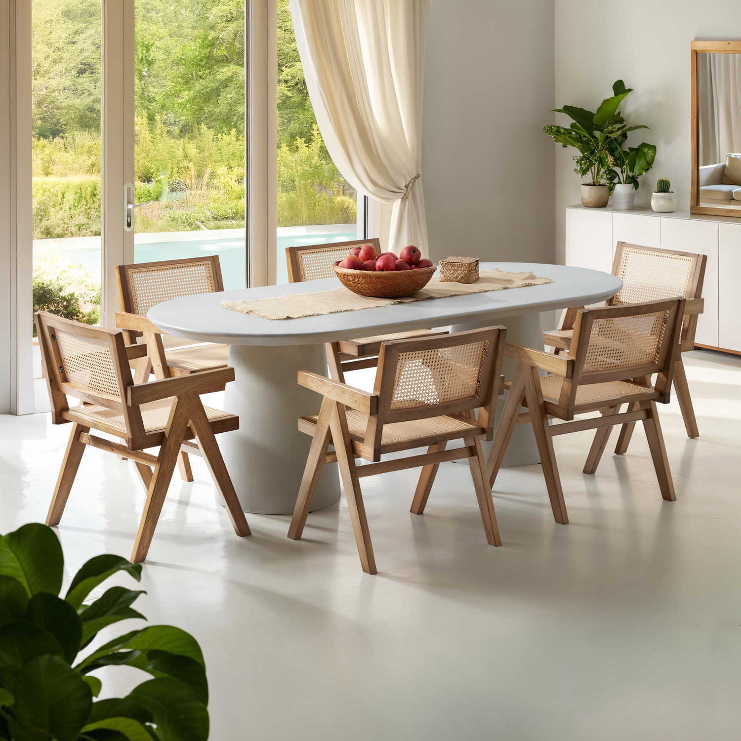Dining Chair With Rattan Backrest And Solid Wood Frame - Light Oak 82 5cm 6