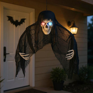 Lifeideas Halloween Hanging Skull Ghost with Light-Up Eyes