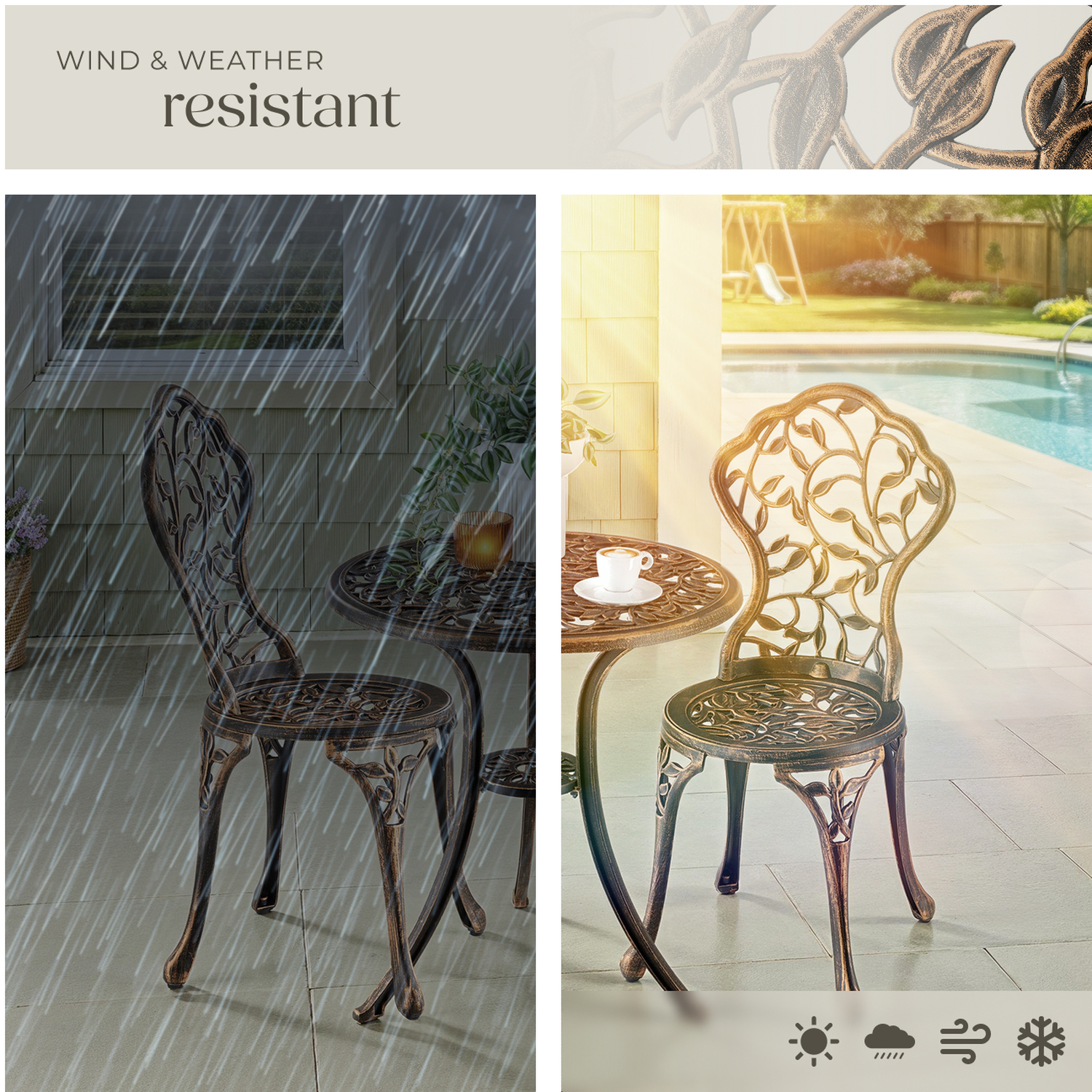 Garden Furniture Set With 2 Chairs And 1 Table In A Vintage Bronze Look - Black Grey