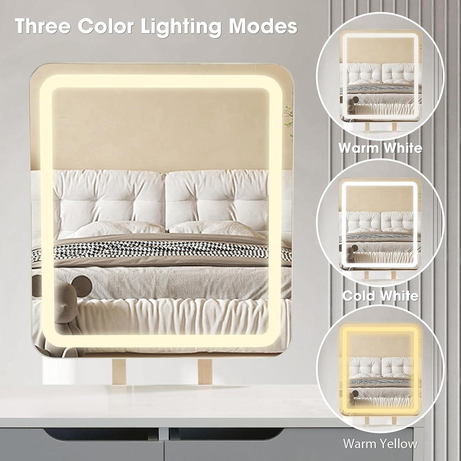 Vanity Dressing Table Set With Rectangle Led Light Mirror Grey - Grey