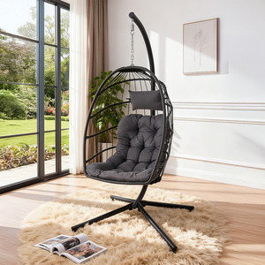 Garden Egg Shaped Hanging Chair with Soft Cushion and Headrest