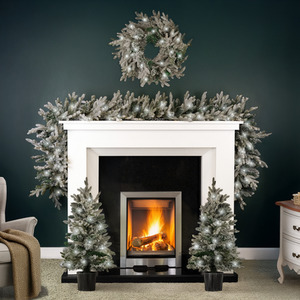 Christmas Artificial Snow Effect Garland Wreath and 2x Tree Set