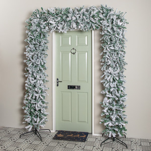 8ft Single Door Snow Flocked Christmas Tree Flat Top Arch