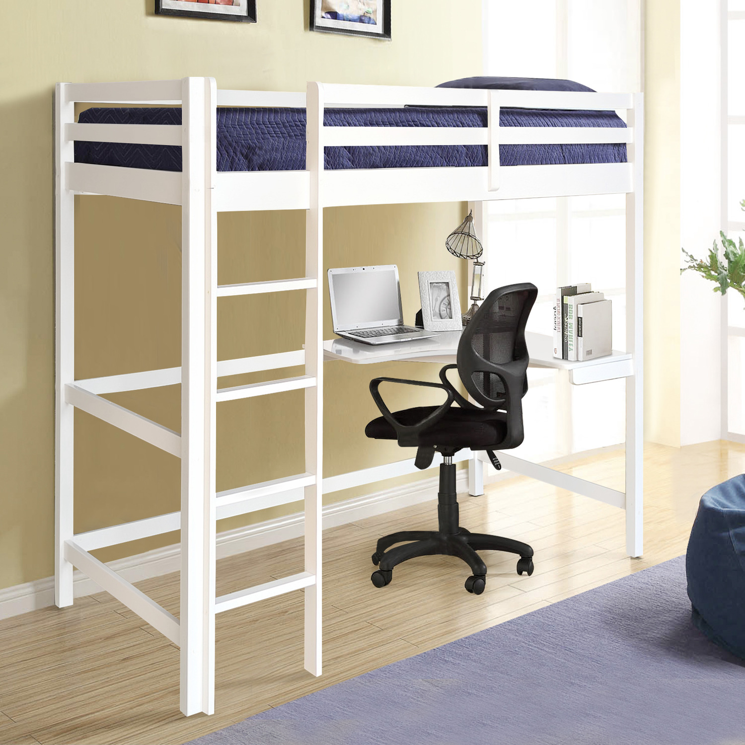 High Sleeper Bed With Corner Desk - White