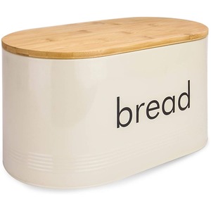 Cream Kitchen Bread Bin with Bamboo Chopping Board Lid