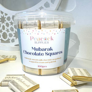 Mubarak Chocolate Squares Tub 100pk Cream and Gold