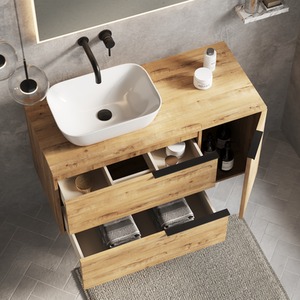 Celtic Duo 1000mm Wall Hung Vanity Unit with Worktop-Ostippo Oak