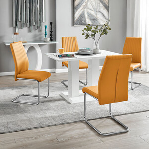 Imperia 4 Modern White High Gloss Dining Table and 4 Lorenzo Chrome Chairs Set