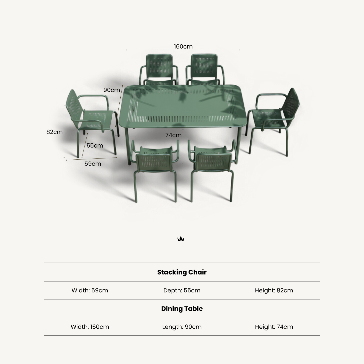 Porto 6 Seater Dining Set - Moss
