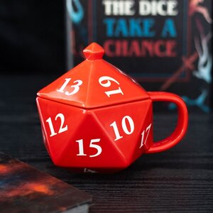 D20 Gaming Dice Mug Ceramic with Lid for Tabletop Fans