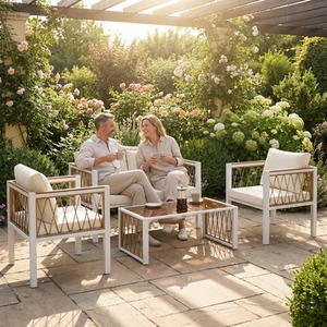 4 Piece Rattan Garden Furniture Set with Cushions