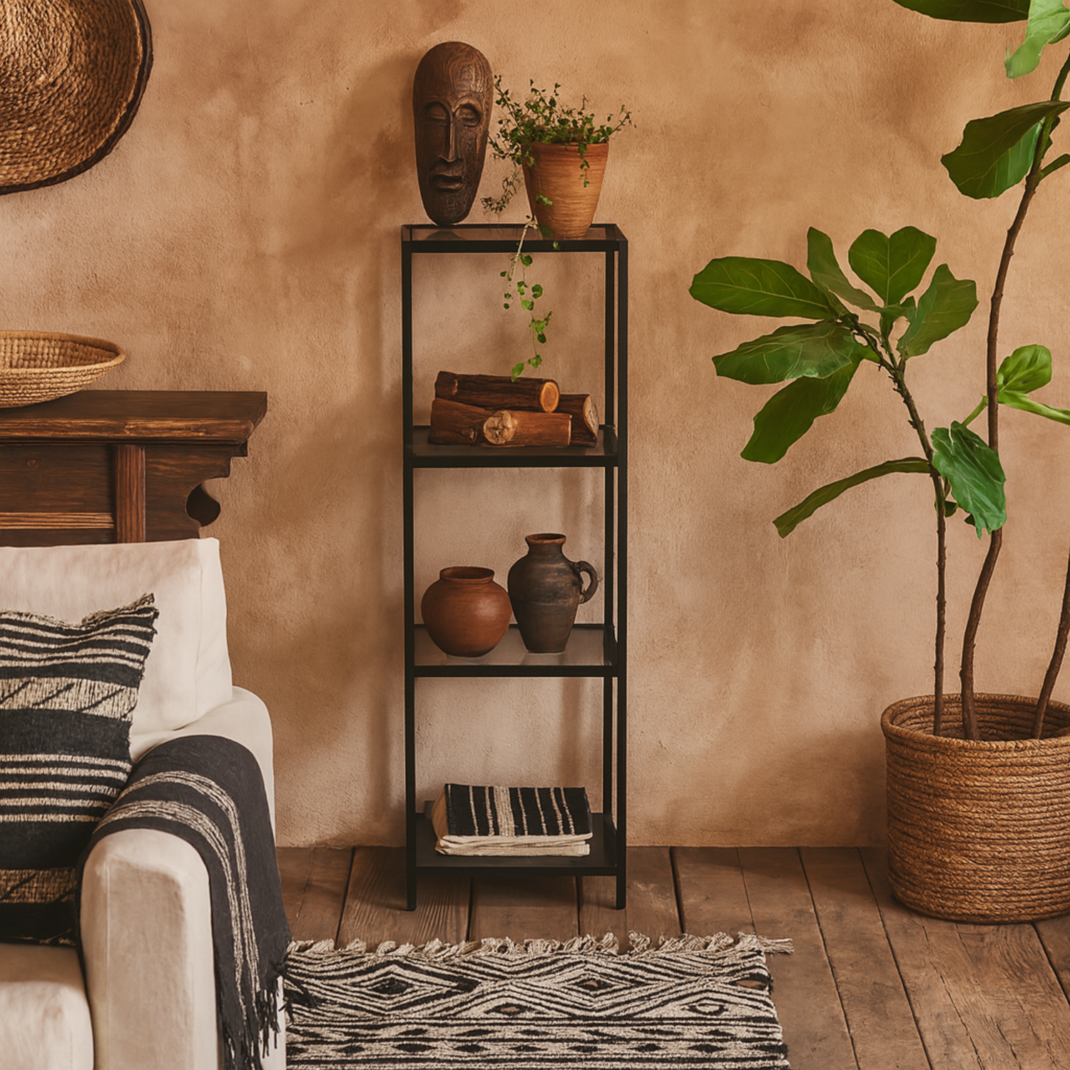El Paso Narrow Bookcase - Matte Black Steel Frame with 3 Tempered Glass Shelves - Black