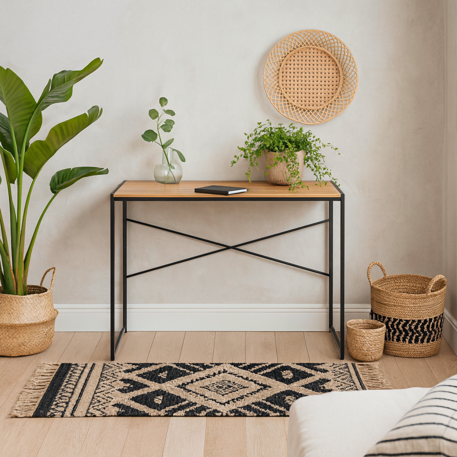 El Paso Desk - Wild Oak-Effect Top, Black Metal Base - Neutral